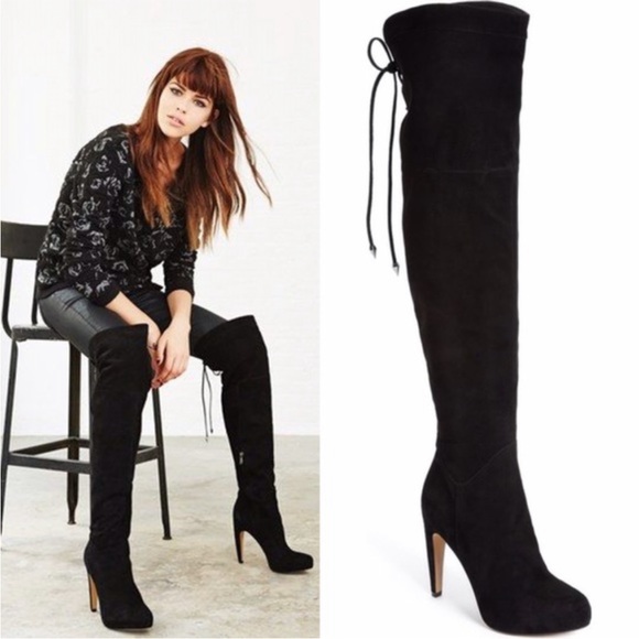 Sam Edelman Kayla Black Suede Over The Knee Heeled Boots - 5 - Picture 1 of 16
